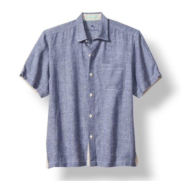 4/$20 Tommy Bahama Paradise Breezer Linen Short-Sleeve Shirt in Island Navy - Picture 2 of 6